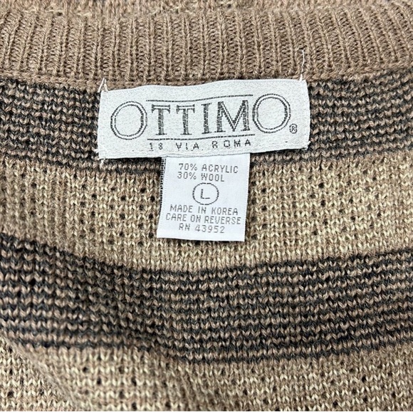 Men’s Ottimo Brown Taupe Striped Preppy Button Down Wool Sweater Vest Large - Picture 5 of 5